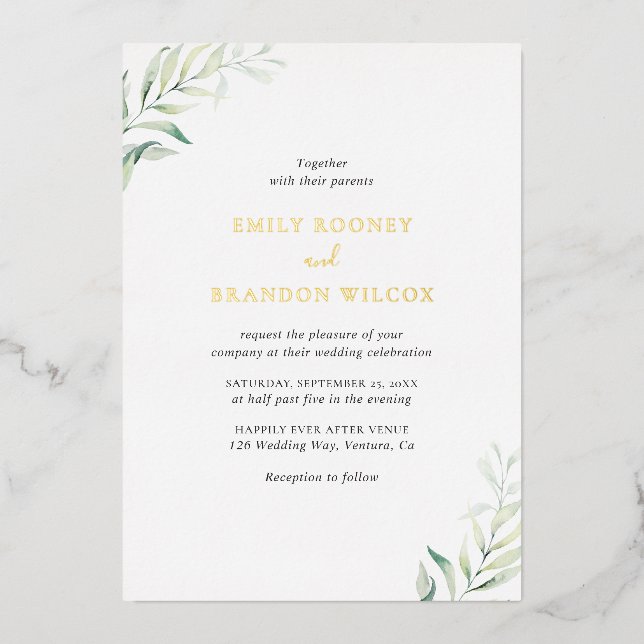 Sage Green Eucalyptus Greenery Elegant Wedding Foil Invitation (Front)