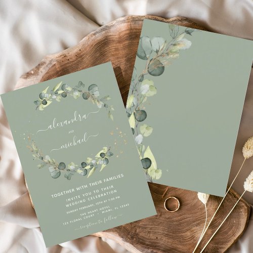 Sage Green Eucalyptus Greenery Elegant Wedding Invitation