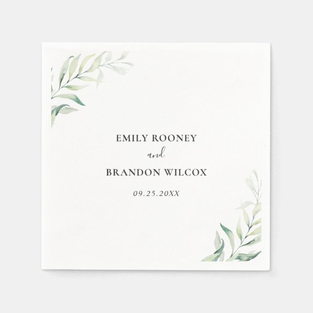 Sage Green Eucalyptus Greenery Elegant Wedding Napkins (Front)