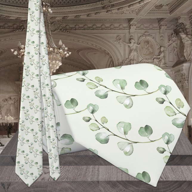 Sage Green Eucalyptus Greenery Elegant Wedding Neck Tie (Creator Uploaded)