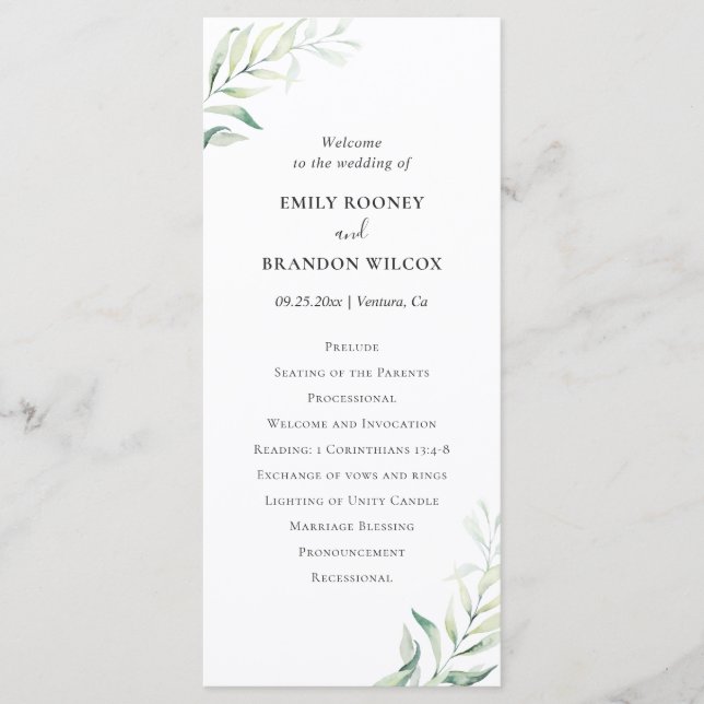 Sage Green Eucalyptus Greenery Elegant Wedding Program (Front)