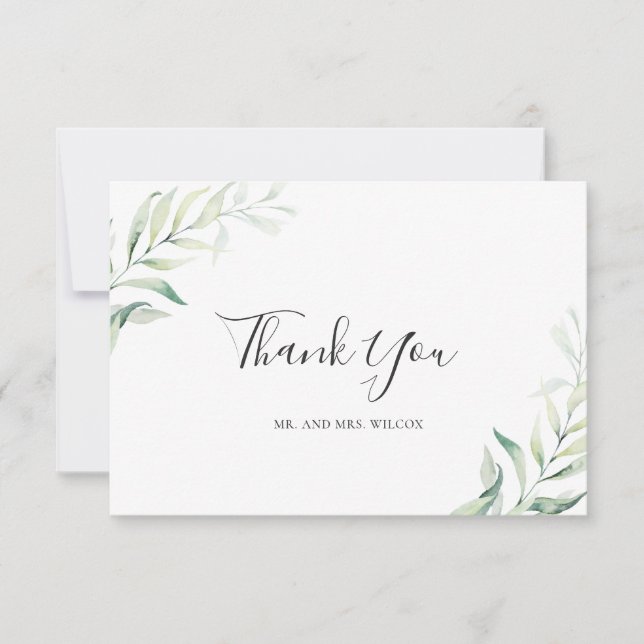 Sage Green Eucalyptus Greenery Elegant Wedding Thank You Card (Front)