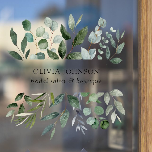 Sage Green Eucalyptus Greenery Leaves Door Window Cling (In situ)