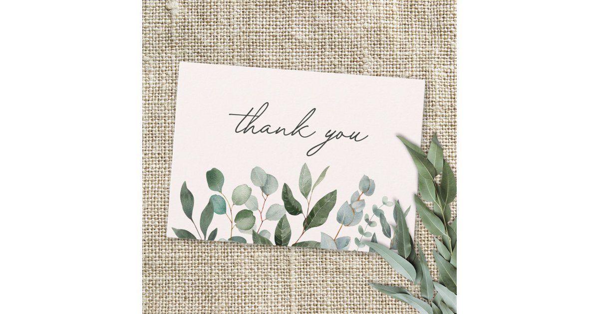Sage Green Eucalyptus Greenery Leaves Thank you Note Card | Zazzle