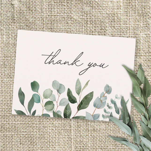 Sage Green Eucalyptus Greenery Leaves Thank you Note Card | Zazzle