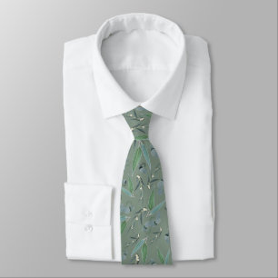Sage Green Eucalyptus Greenery Pattern Wedding Neck Tie
