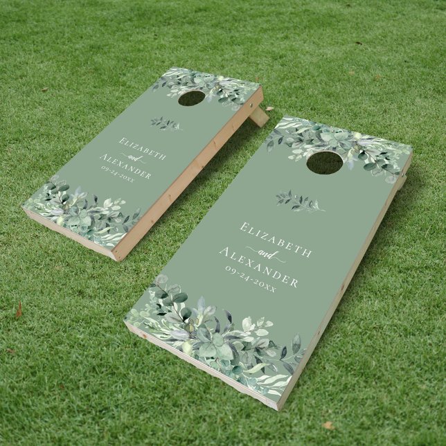 Sage Green Eucalyptus Greenery Wedding Cornhole Set (Creator Uploaded)