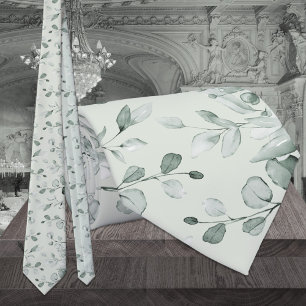 Sage Green Eucalyptus Greenery Wedding Neck Tie