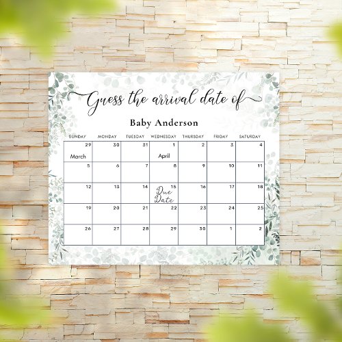 Sage Green Eucalyptus Guess the Due Date Poster