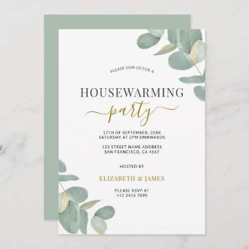 Sage Green Eucalyptus Housewarming Party Invitation