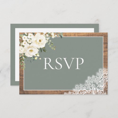 Sage Green Eucalyptus Lace Wood Wedding RSVP