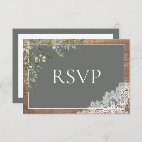 Sage Green Eucalyptus Lace Wood Wedding RSVP