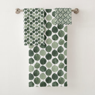 Sage Green Eucalyptus Leaf Pattern Botanical Plant Bath Towel Set