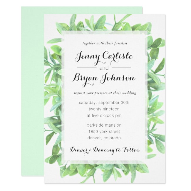 Sage Green Eucalyptus Leaves and Greenery Wedding Invitation