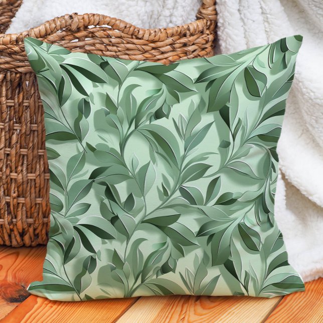 Sage Green Eucalyptus Leaves Botanical Greenery Throw Pillow (Sage Green Eucalyptus Leaves Botanical Greenery Throw Pillow)