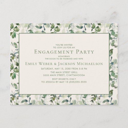 Sage Green Eucalyptus Leaves Cream Engagement Postcard