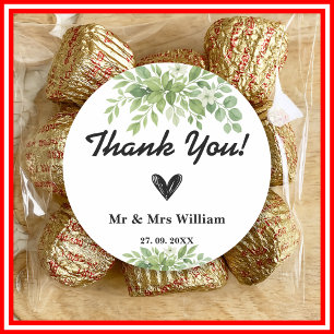 Sage Green Eucalyptus Leaves Greenery Wedding Classic Round Sticker
