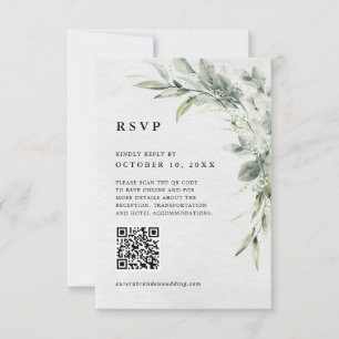 Sage Green Eucalyptus Minimalist Botanical QR code RSVP Card