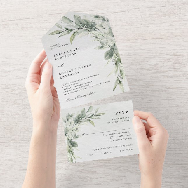 Sage Green Eucalyptus Minimalist Botanical Wedding All In One Invitation (Tearaway)