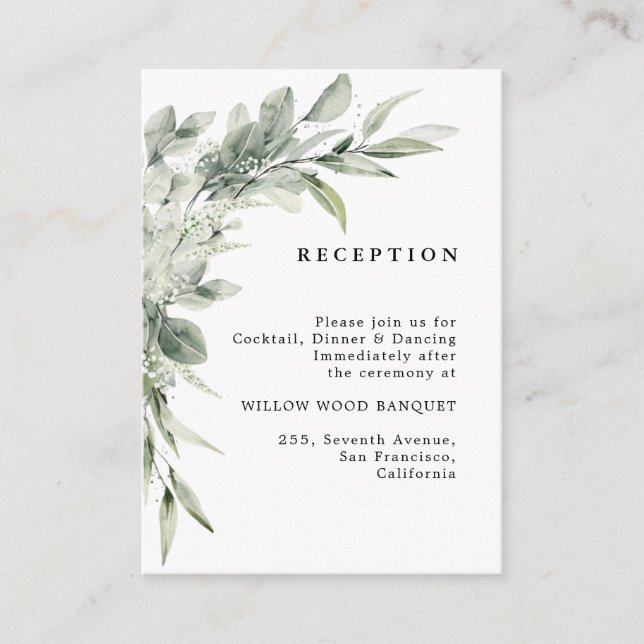 Sage Green Eucalyptus Minimalist Botanical Wedding Enclosure Card (Front)