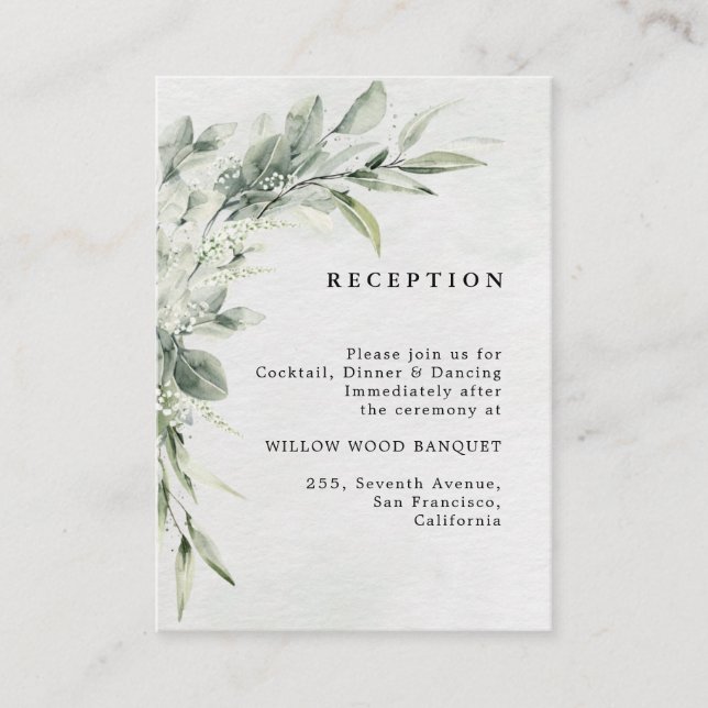 Sage Green Eucalyptus Minimalist Botanical Wedding Enclosure Card (Front)