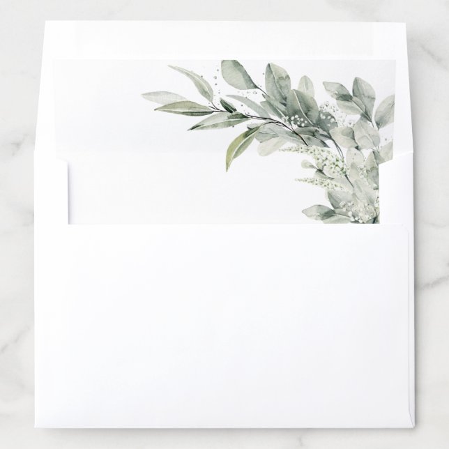 Sage Green Eucalyptus Minimalist Botanical Wedding Envelope Liner (In Envelope)