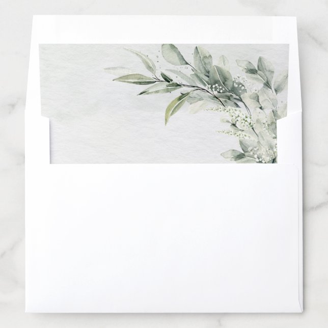 Sage Green Eucalyptus Minimalist Botanical Wedding Envelope Liner (In Envelope)