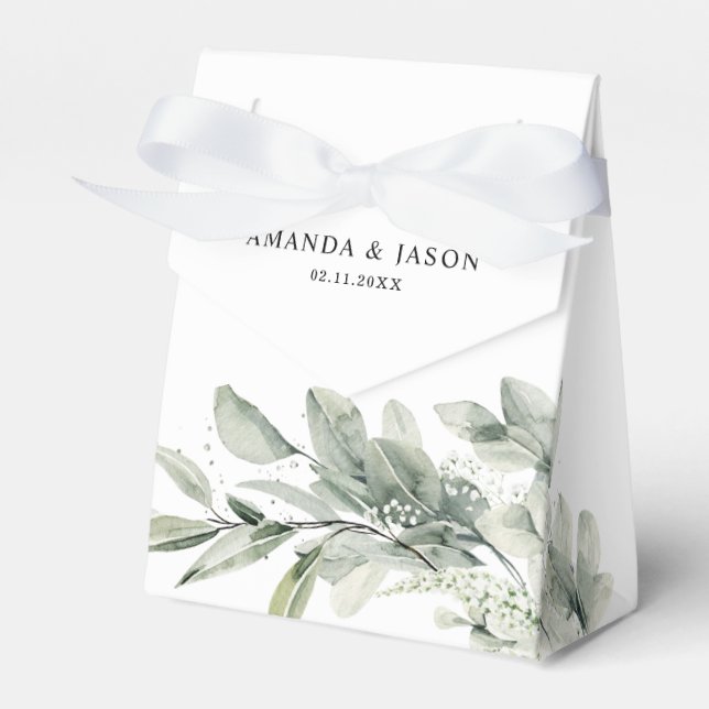Sage Green Eucalyptus Minimalist Botanical Wedding Favor Boxes (Front Side)