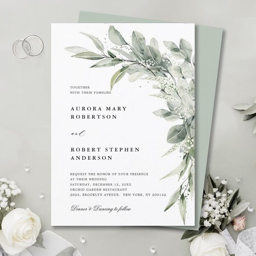 Sage Green Eucalyptus Minimalist Botanical Wedding Invitation