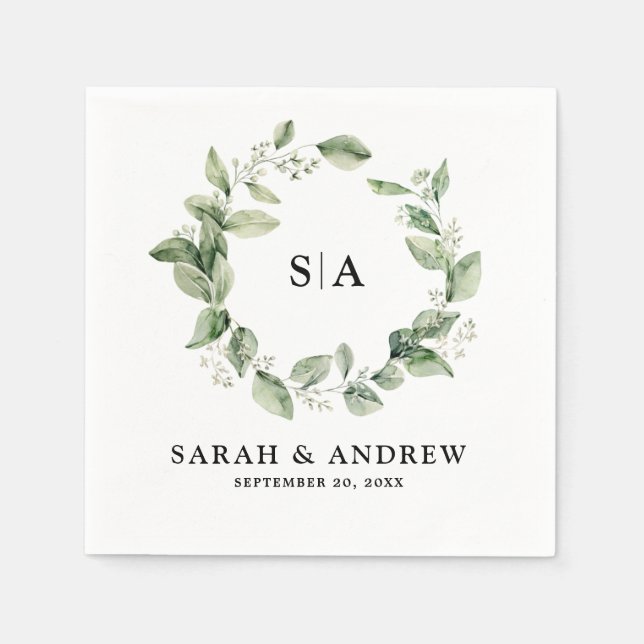Sage Green Eucalyptus Minimalist Botanical Wedding Napkins (Front)