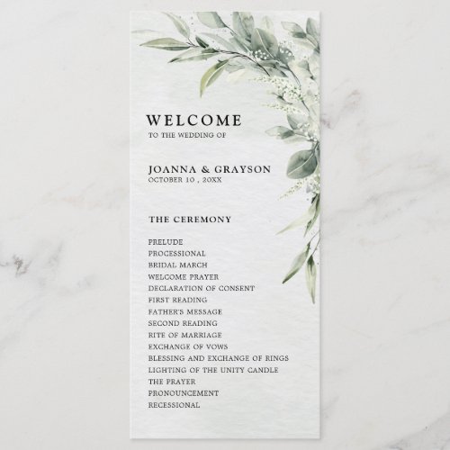 Sage Green Eucalyptus Minimalist Botanical Wedding Program