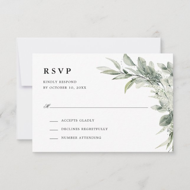 Sage Green Eucalyptus Minimalist Botanical Wedding RSVP Card (Front)