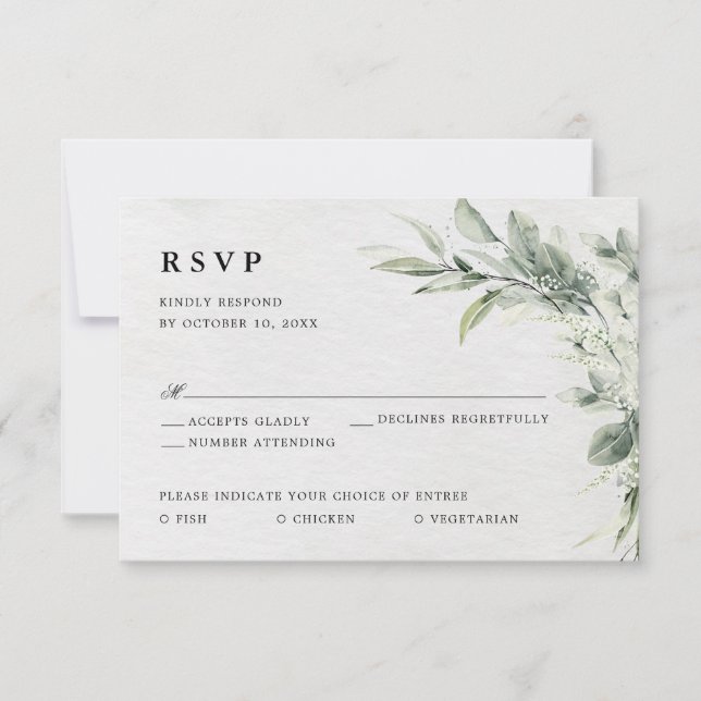 Sage Green Eucalyptus Minimalist Botanical Wedding RSVP Card (Front)