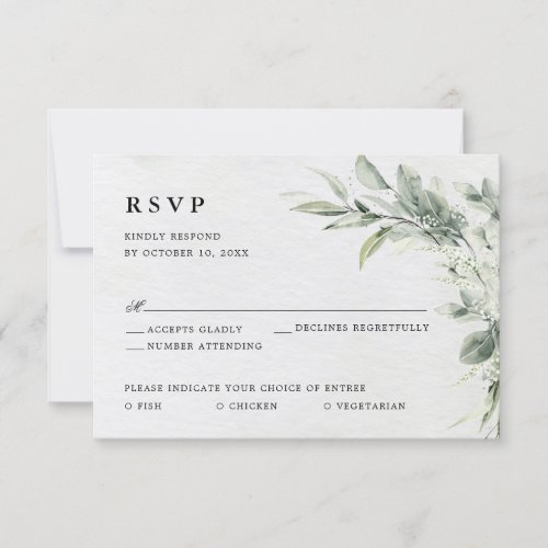 Sage Green Eucalyptus Minimalist Botanical Wedding RSVP Card