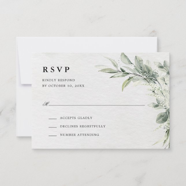 Sage Green Eucalyptus Minimalist Botanical Wedding RSVP Card (Front)