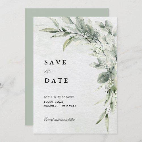 Sage Green Eucalyptus Minimalist Botanical Wedding Save The Date