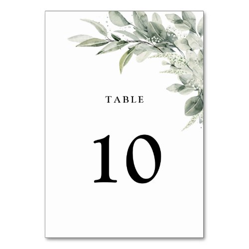 Sage Green Eucalyptus Minimalist Botanical Wedding Table Number