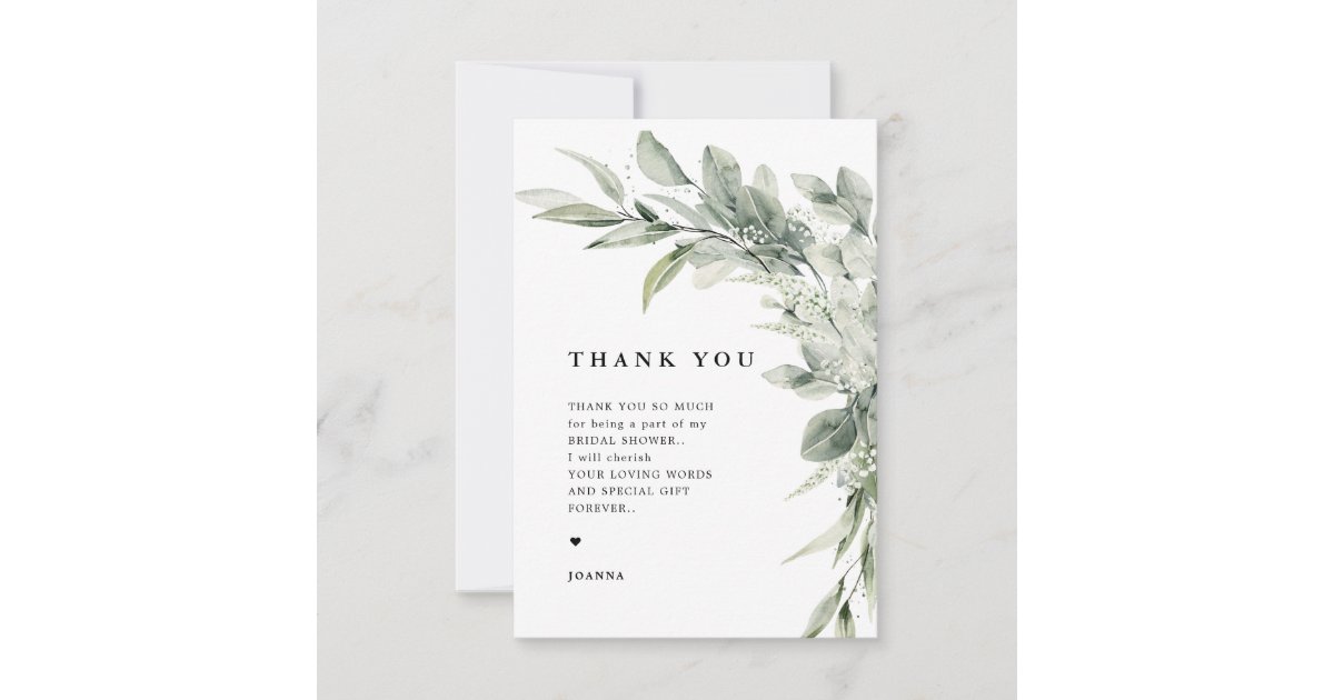 Sage Green Eucalyptus Minimalist Botanical Wedding Thank You Card | Zazzle
