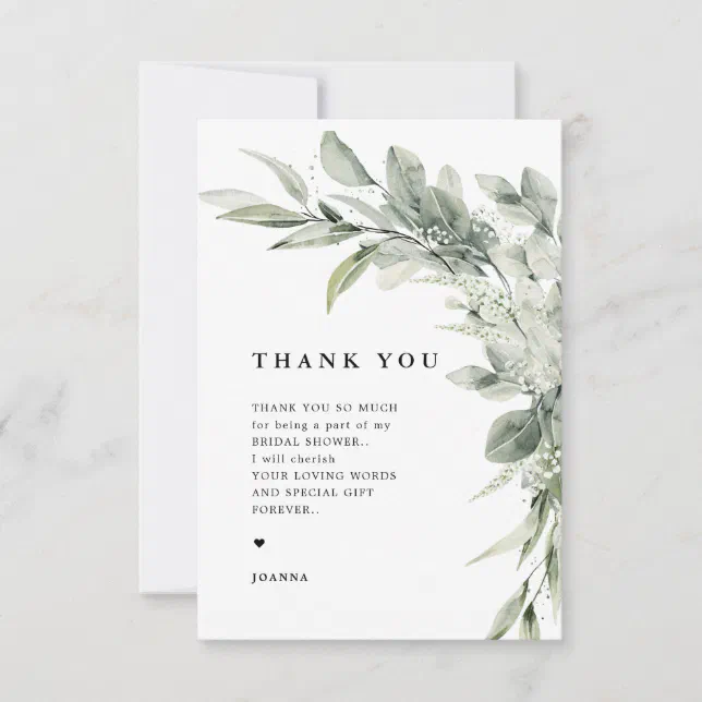 Sage Green Eucalyptus Minimalist Botanical Wedding Thank You Card | Zazzle