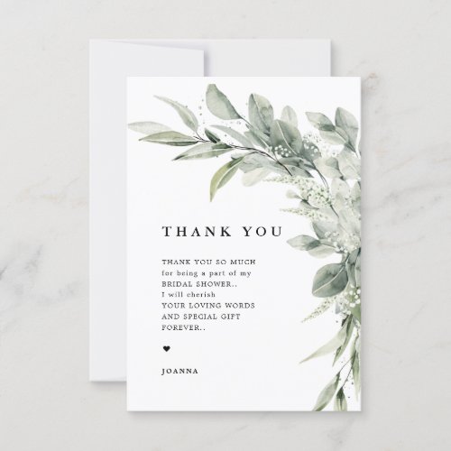 Sage Green Eucalyptus Minimalist Botanical Wedding Thank You Card