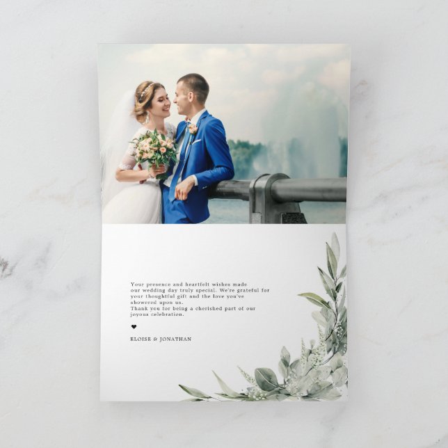 Sage Green Eucalyptus Minimalist Botanical Wedding Thank You Card (Inside)