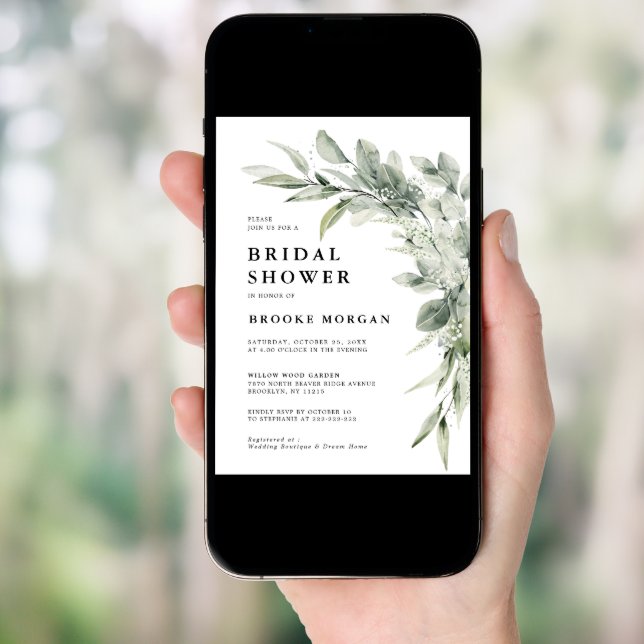 Sage Green Eucalyptus Minimalist Bridal Shower Invitation (Front Digital)
