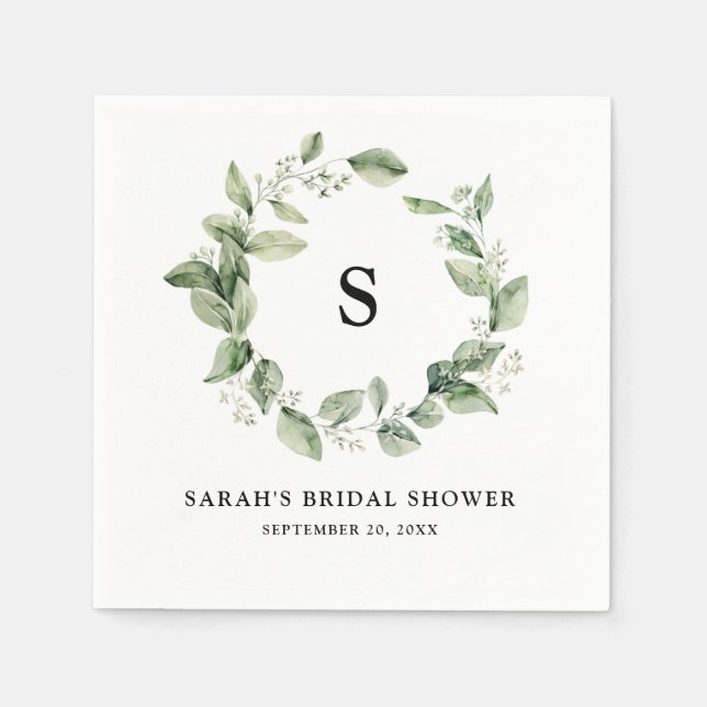 Sage Green Eucalyptus Minimalist  Bridal Shower Napkins (Front)