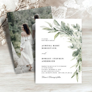 Sage Green Eucalyptus Minimalist Photo Wedding Invitation