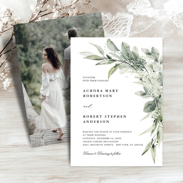 Sage Green Eucalyptus Minimalist Photo Wedding Invitation (Sage Green Eucalyptus Minimalist Photo Wedding Invitation)