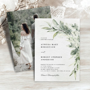 Sage Green Eucalyptus Minimalist Photo Wedding Invitation