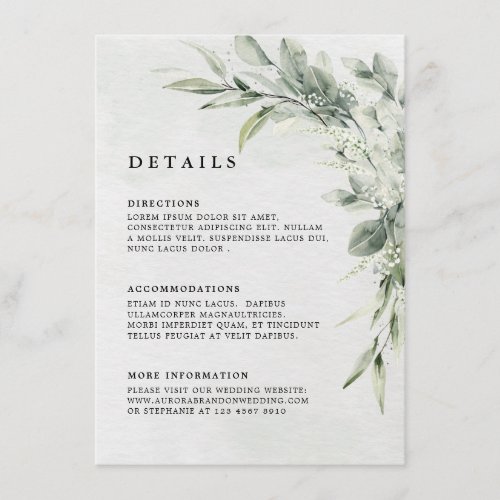 Sage Green Eucalyptus Minimalist Wedding Details