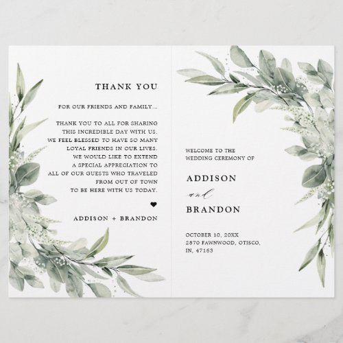 Sage Green Eucalyptus Minimalist Wedding Program