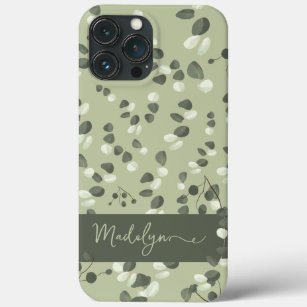 Sage green Eucalyptus modern pattern Personalized iPhone 13 Pro Max Case