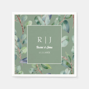 Sage Green Eucalyptus Monogram Greenery Wedding Napkins